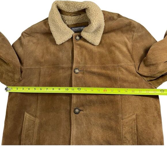Vintage Y2K Structure Faux Shearling Lined Suede Leather Coat Mens Size M - Picture 11 of 13